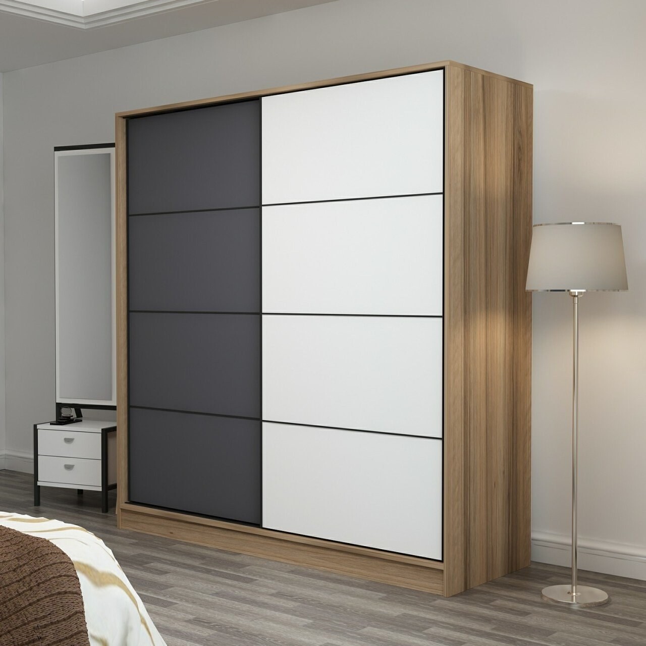 Dulap pentru haine, Minerva, Kale, 180x190x52 cm, PAL, Dore / Antracit / Alb - 2 | YEO