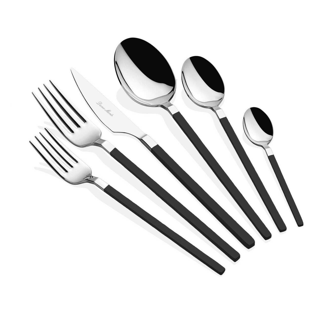 Set tacamuri, Hermia, 645DRM1228, Inox, Lingură de masă: 21,3 cm (6 bucăți), Argintiu / Negru