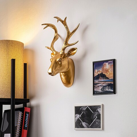Decoratiune de perete, Bust of Deer, 26x38x17 cm, Poliester, Aur