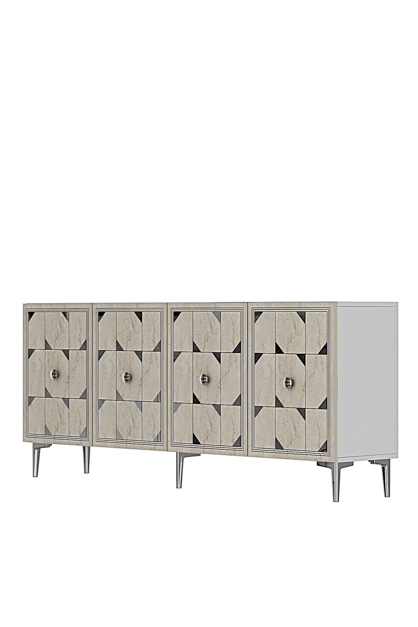 Consola, Hanah Home, Moka 150, 150x75x32 cm, White / Travertine / Silver — imaginea 5