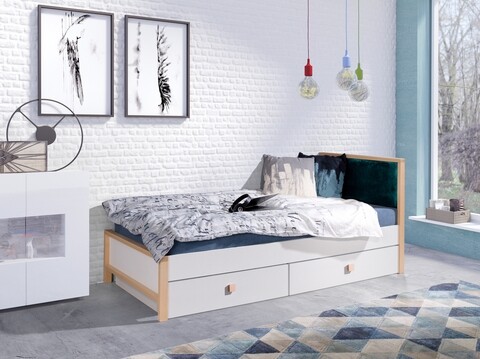 Pat pentru camera copilului Zara  Quartz 601, Meblobed, cu 2 sertare, 80x180 cm, lemn de fag
