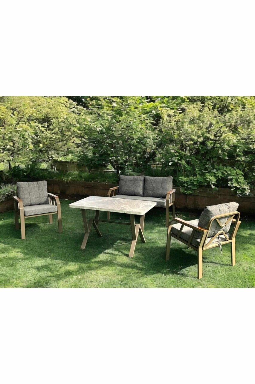 Set mobilier de gradina, Hanah Home, Nergiz 2+1+1, Metal, Miere / Gri - view 4