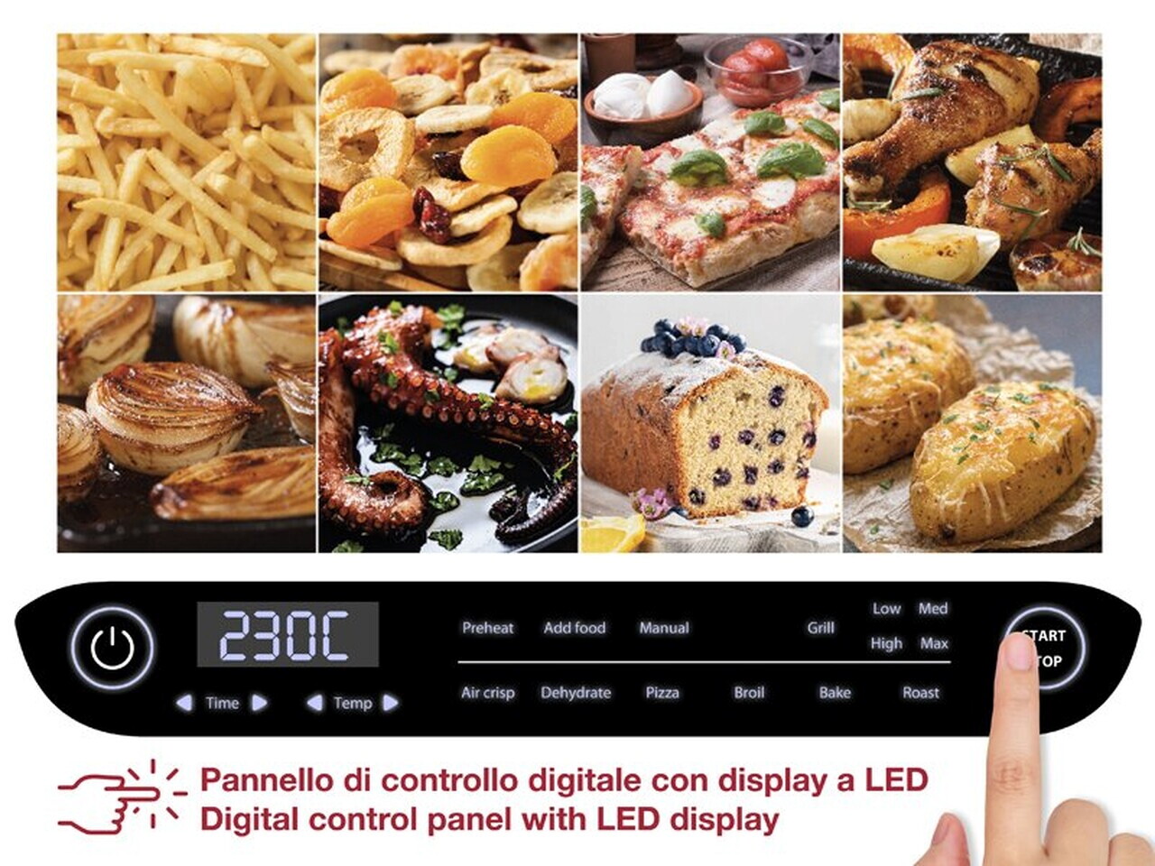 Friteuza cu aer fierbinte si gratar multifunctional Cucinotto Pro, Beper, 1700W, 39.5x40x24.5 cm, 8 programe, plastic/aluminiu/inox, negru — imaginea 4