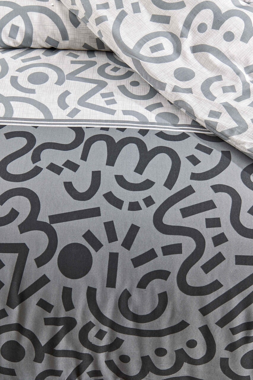 Lenjerie de pat pentru o persoana, Doodle - Black, Tabu Home, 65% bumbac/35% poliester