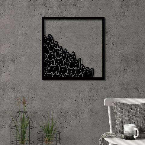 Decoratiune de perete, meow, metal, dimensiune: 40 x 40 cm, negru