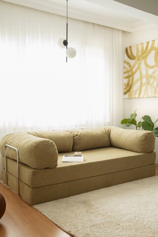 Canapea extensibila cu 3 locuri, Evalina, 383EVN1269, Material: 100% catifea PES, Kaki / 