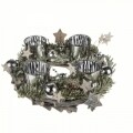 Coronita cu 4 suporturi pentru lumanari Branches, Out of the Blue, 9 x 23 cm, lemn/plastic/sticla, natur/argintiu