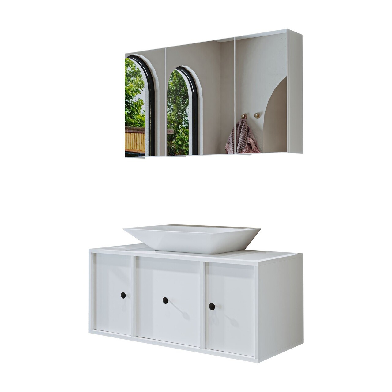 Set Dulap de Baie cu Chiuvetă și Oglindă (2 Piese), Hanah Home, 2548, MDF, Alb — imaginea 6