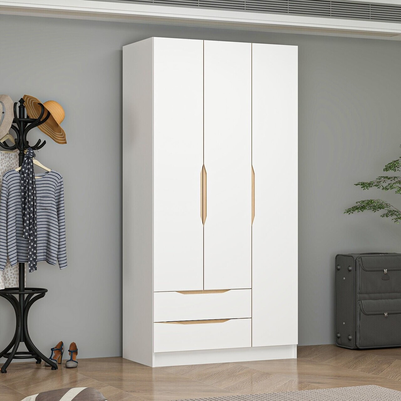 Dulap pentru haine, Hanah Home, Alin, 105x210x52 cm, Alb / Stejar — imaginea 2