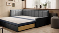 Canapea extensibila brat stanga 3 locuri, ELTAP, Fulgeo, 214x82x77 cm, lemn/catifea din poliester, albastru inchis/gri