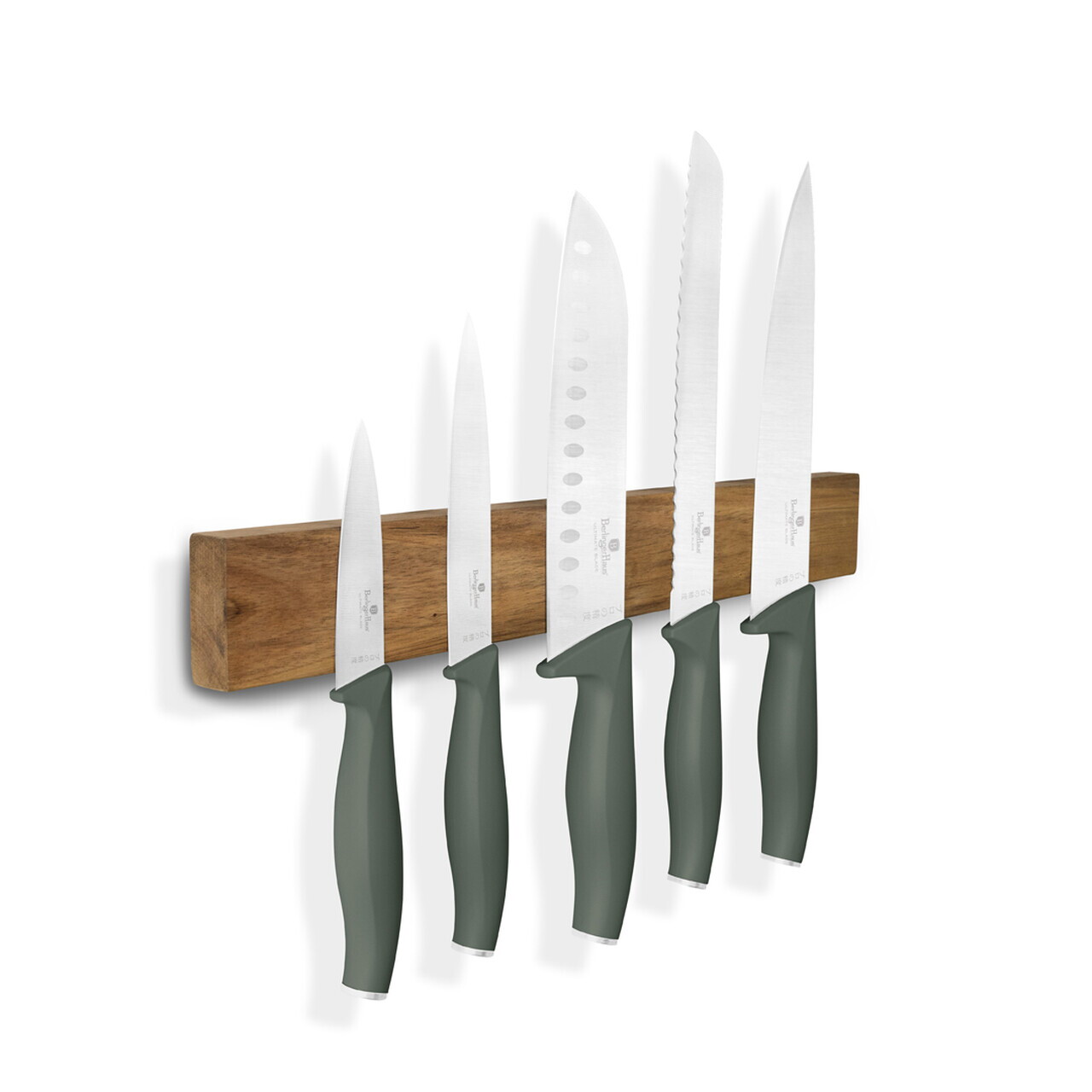 Set 5 cutite cu suport magnetic Berlinger Haus, Matte Green, inox/lemn, verde mat/natur - imagine 10