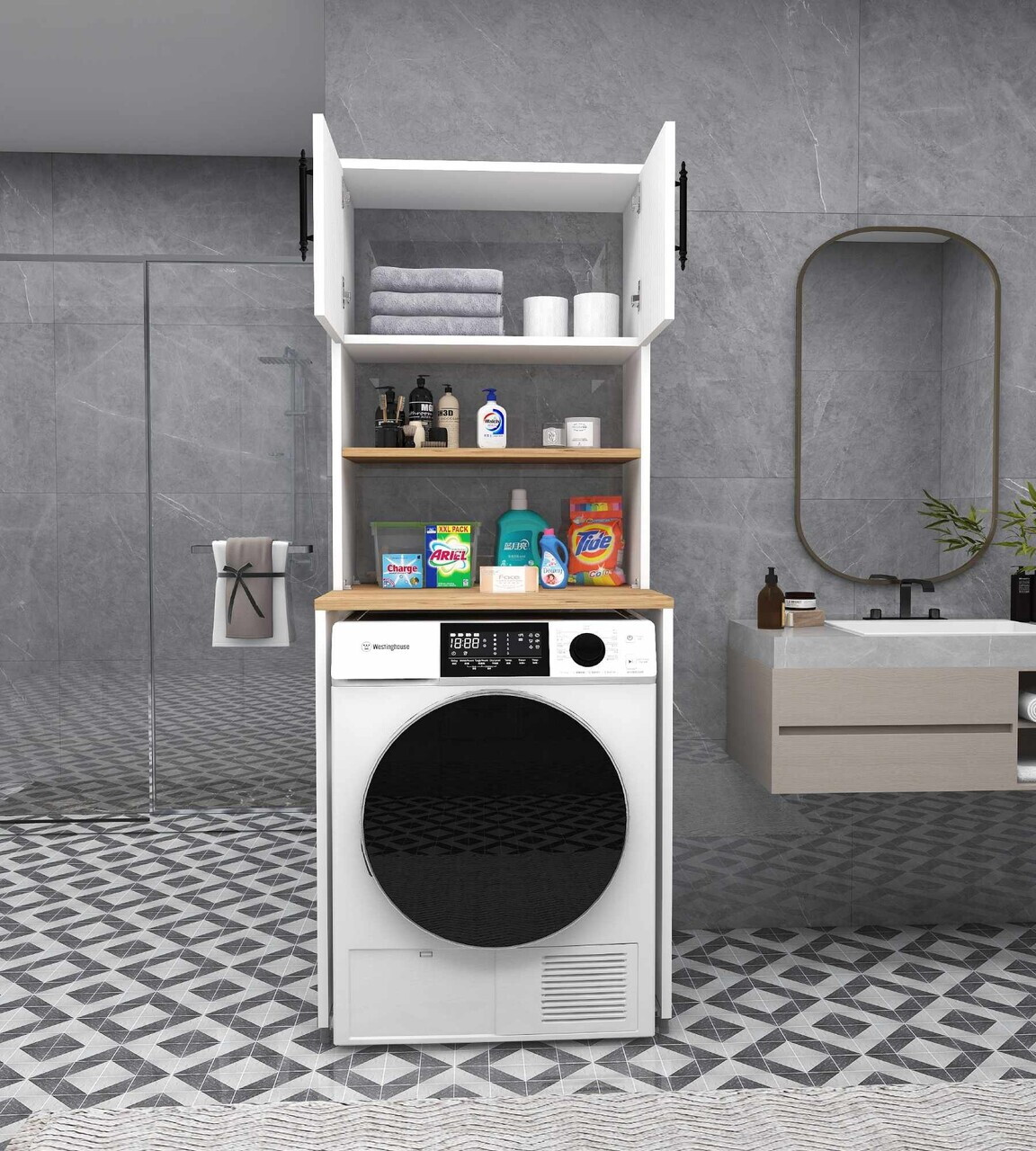 Dulap masina de spalat, Hanah Home, Washing Machine 3 Shelf, 65x34x30 cm, Pin Atlantic / Alb — imaginea 2