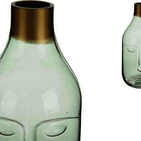 Vaza Face, Gift Decor, 12 x 11 x 24.5 cm, sticla, verde