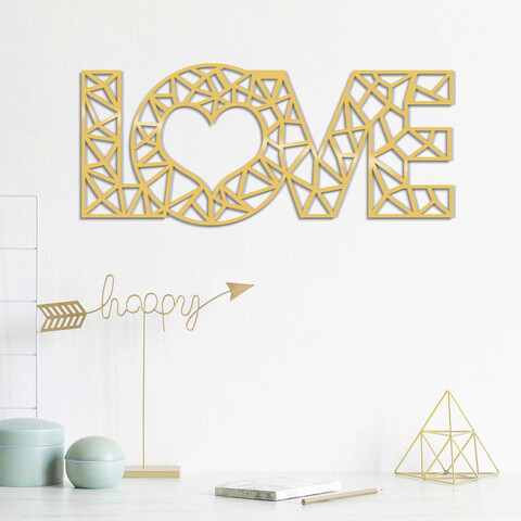 Decoratiune de perete, love metal decor, metal, dimensiune: 50 x 20 cm, auriu