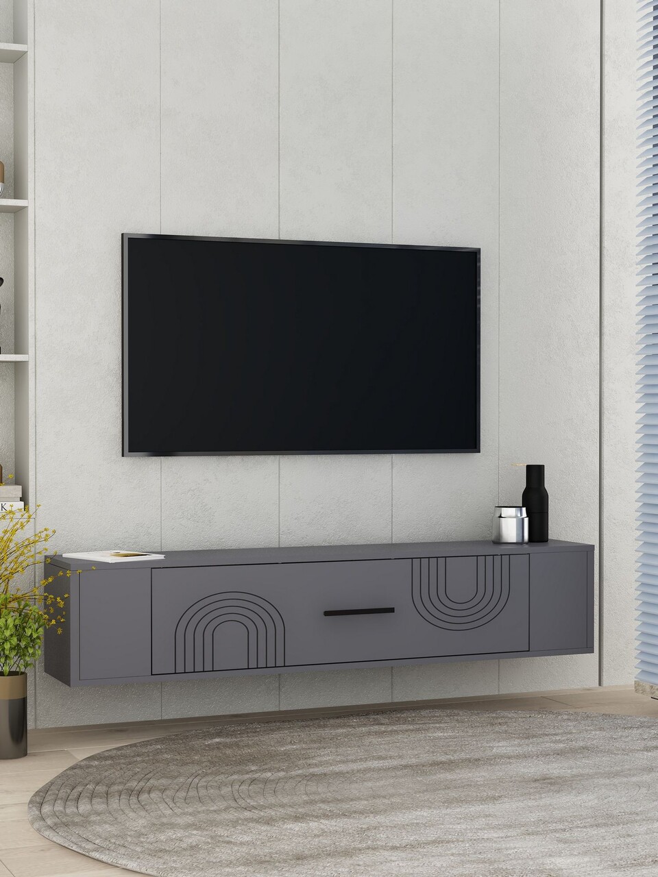 Comoda TV, Hanah Home, Restol 2, 120x33.2x26.4 cm, PAL , Antracit - view 2