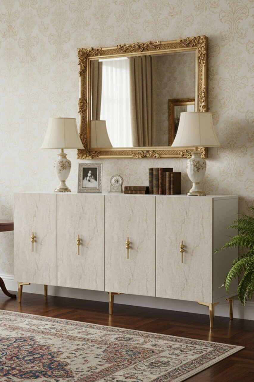 Consola, Hanah Home, Salkım 150, 125x75x32 cm, White / Travertine / Gold — imaginea 2