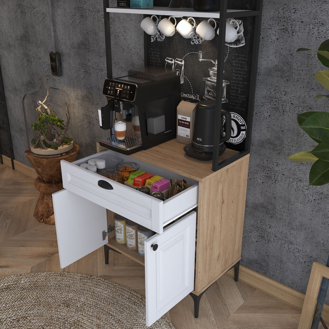 Dulap multifunctional, Hanah Home, JE158, 70x184.6x40 cm, PAL melaminat, Nuc/Alb - view 6