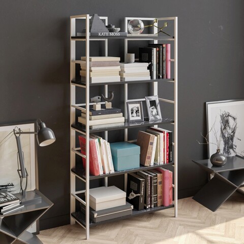 Corp biblioteca, Hadley, Tinleys, 90x180x33.6 cm, Alb negru Hadley