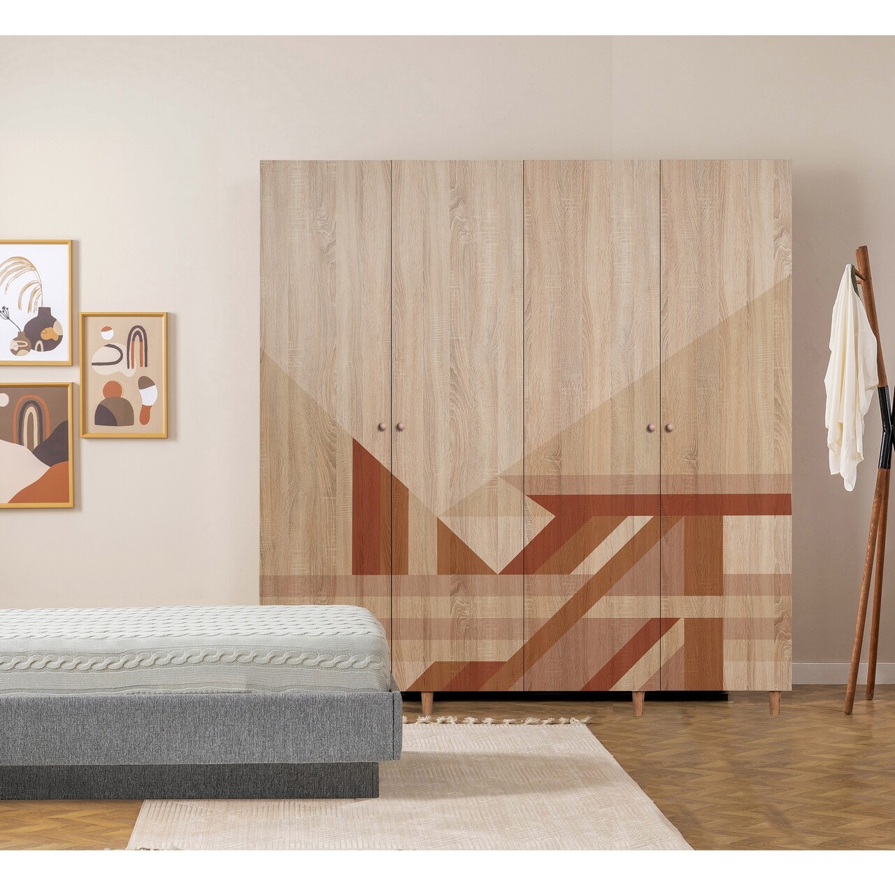 Dulap pentru haine, Vella, Loni 4 -910, 180x192x52 cm, PAL, Sonomo - 1 | YEO