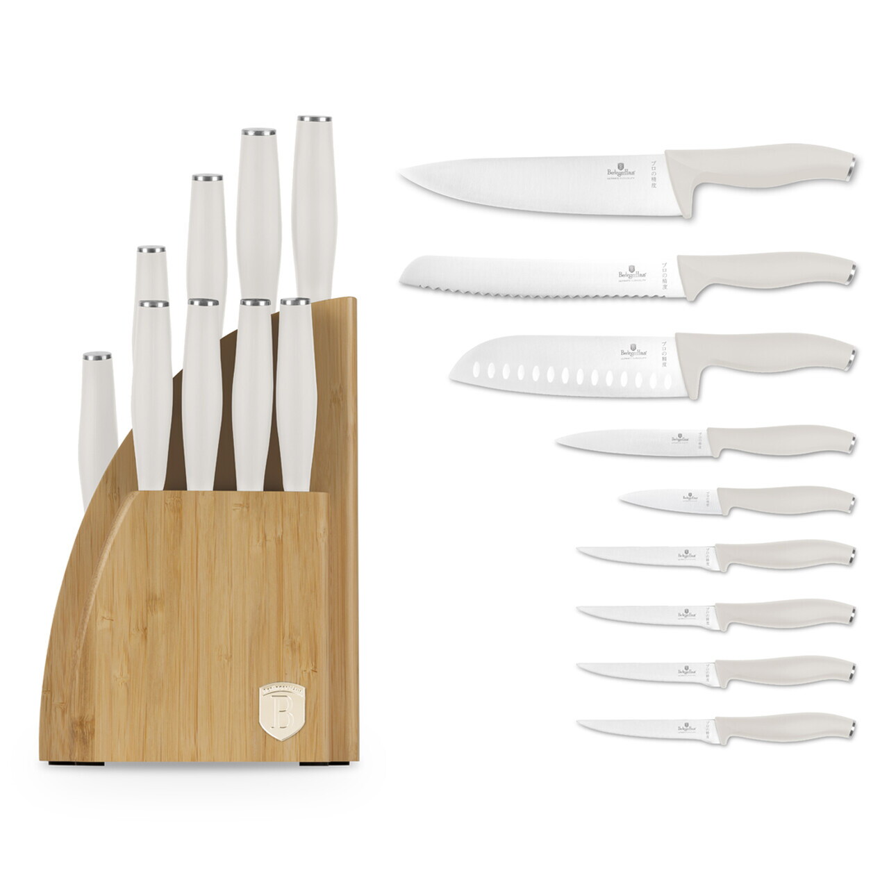 Set 9 cutite cu suport Berlinger Haus, Sahara, inox/bambus, crem mat/natur - imagine 2