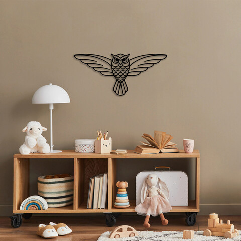 Decoratiune de perete, owl, metal, dimensiune: 38 x 17 cm, negru