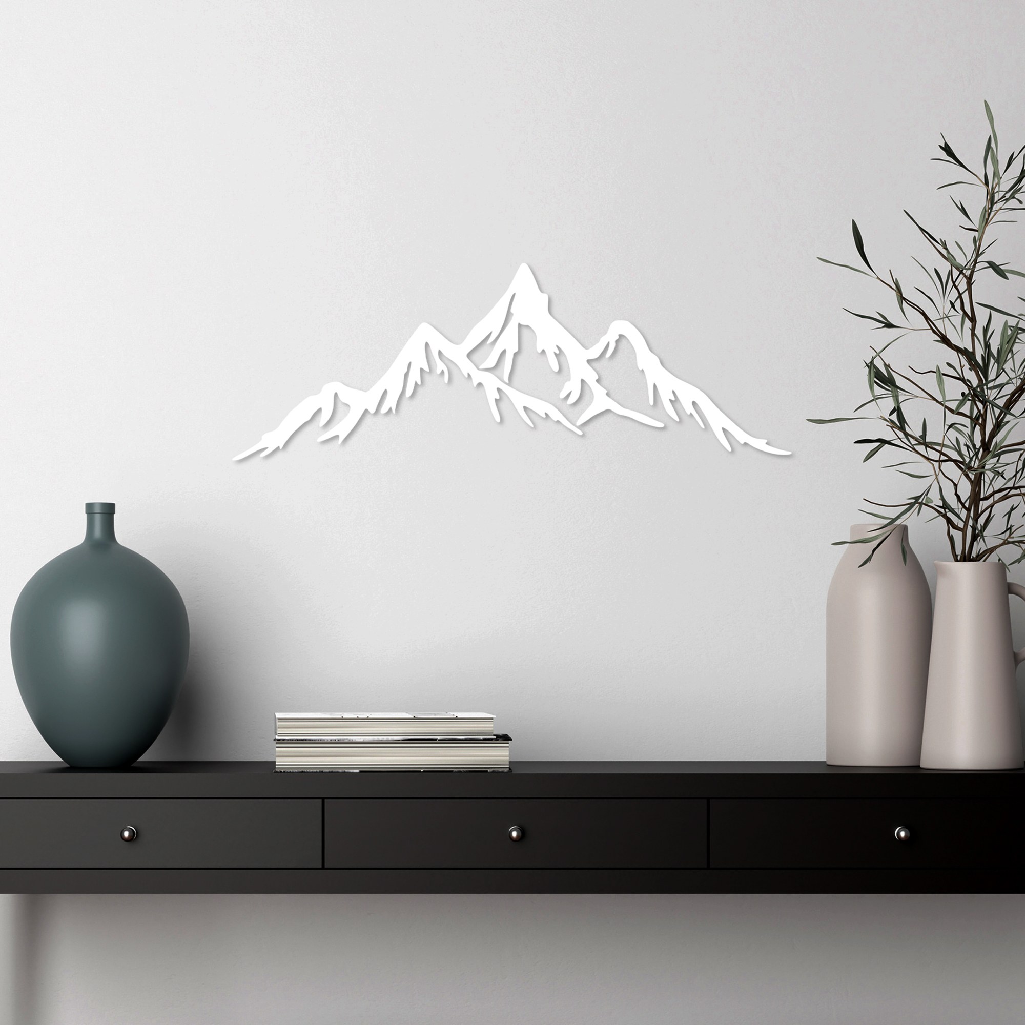 Decoratiune de perete, Full Mount And Mountain, Dimensiune: 62 x 22 cm, Alb