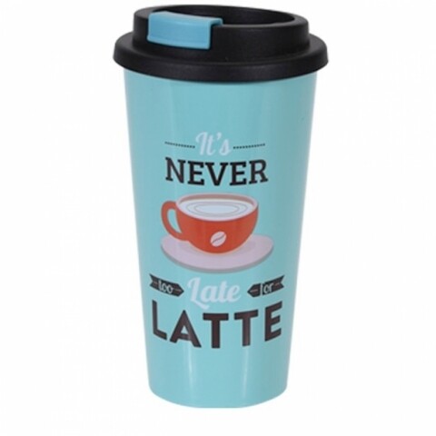 Cana cu capac It's never too late for latte, 450 ml, polipropilena, multicolor
