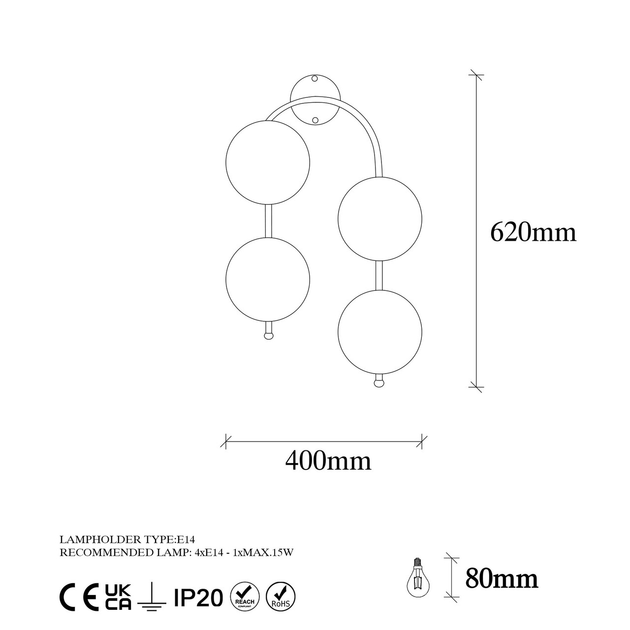 Aplica de perete, Fulgor, 942FLG2115, Metal, Auriu