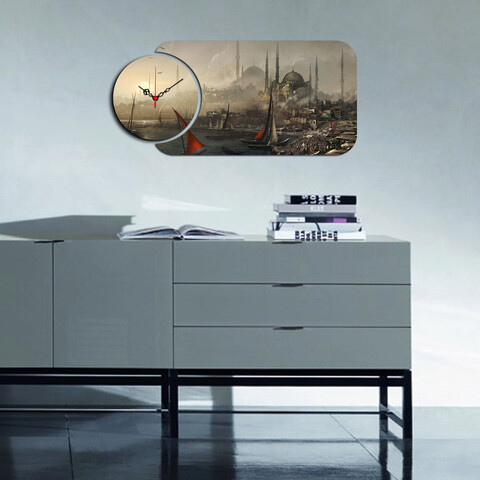 Set ceas si tablou decorativ, yms-02, mdf , dimensiune: 68 x 32 cm, multicolor