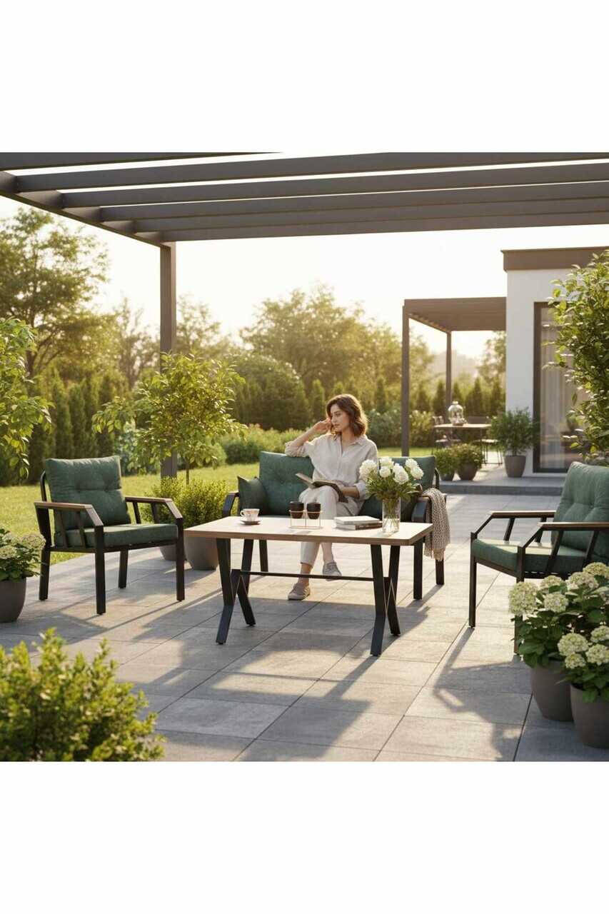 Set mobilier de gradina, Hanah Home, Nergiz 2+1+1, Metal, Verde/Negru - view 2