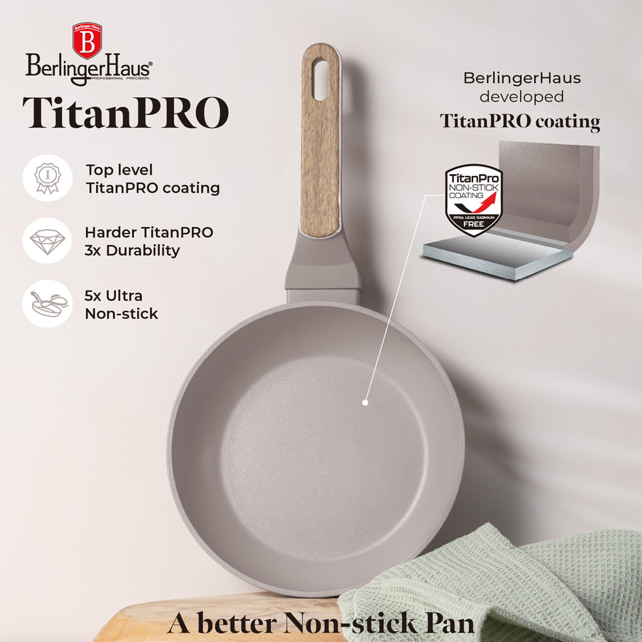 Set 3 tigai rotunde Berlinger Haus, Taupe Nordic, 20/24/28 cm, aluminiu forjat, taupe mat/natur - imagine 8