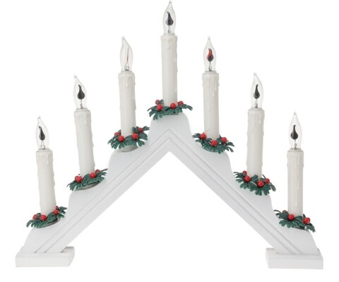 Decoratiune luminoasa candle bridge, 40x4.8x33.8 cm, 7 led-uri, mdf, alb