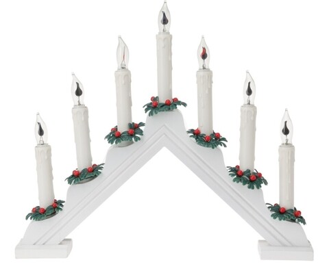 Decoratiune luminoasa Candle Bridge, 40x4.8x33.8 cm, 7 LED-uri, MDF, alb