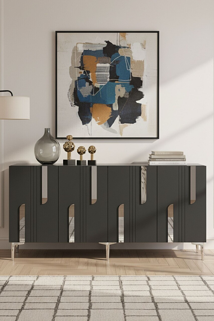 Consola, Hanah Home, Nota 150, 150x75x32 cm, Antracit / Argintiu — imaginea 2