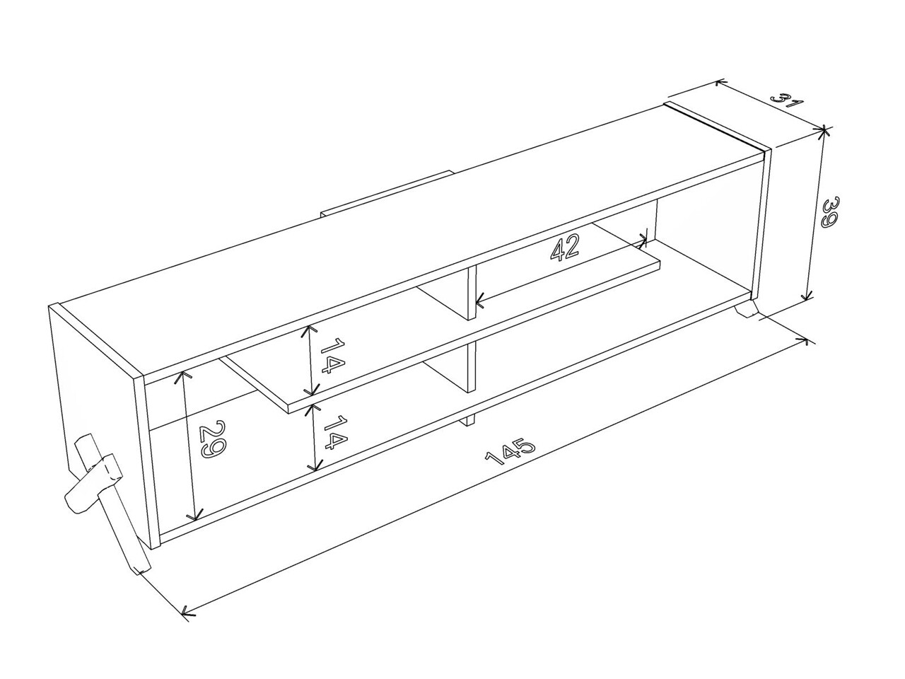 Comoda TV Rafevi Kipp, 145 X 31 X 39 Cm, PAL/lemn, Walnut/alb