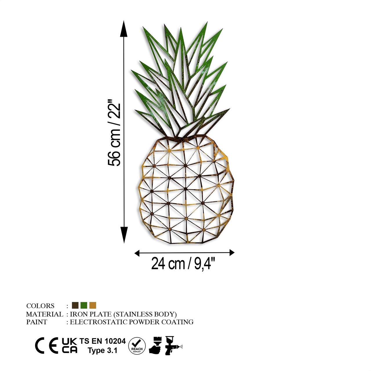 Decoratiune de perete, Pineapple 223, Lățime: 56 cm Înălțime: 24 cm Adâncime: 1,5 cm, Multicolor - view 7