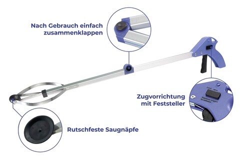 Dispozitiv de prindere pliabil Maximex, Longreach, 81.5x13 cm, aluminiu, argintiu/albastru
