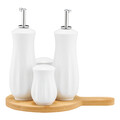 Set oliviera 4 recipiente + suport rotund cu maner Natural, Ambition, 5 piese, portelan/lemn, alb/maro