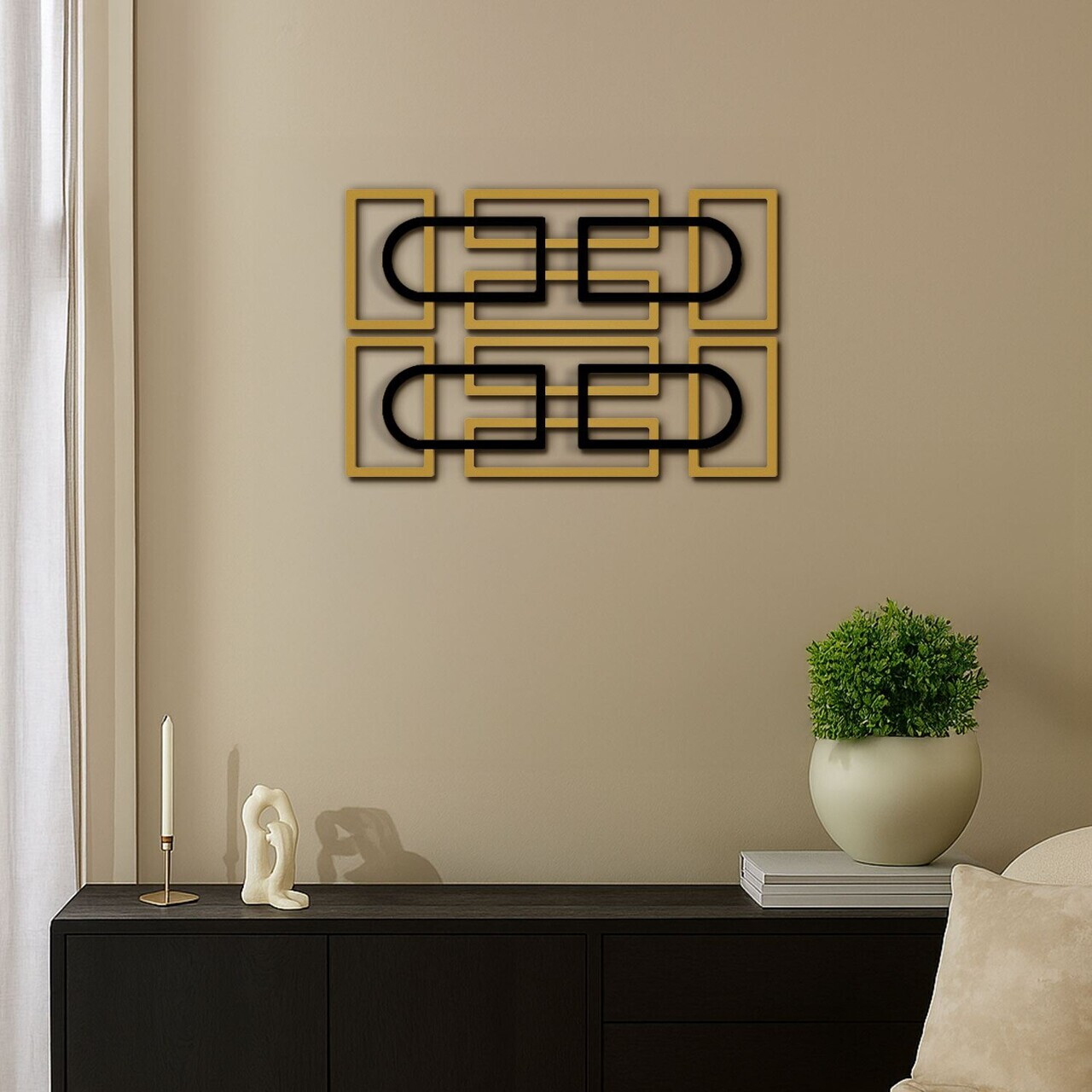 Set de accesorii decorative de perete din metal, Echo Forms 2'li Set, Dimensiune: 24 x 74 cm (2 bucăți), Aur/Negru — imaginea 2