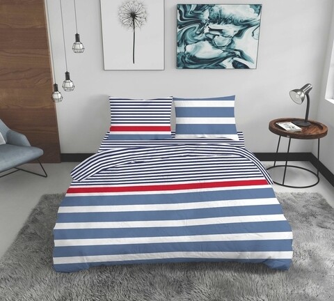 Lenjerie de pat dubla Marino, Bedora, 4 piese, 200x220, 100% bumbac, multicolor