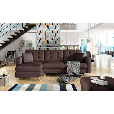 Coltar extensibil reversibil 3 locuri ELTAP, AsgL-06, Asgard, 248x162x93 cm, lemn/poliester, maro