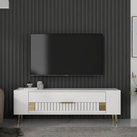 Comoda TV, Olivia, Retrolp4, Alb/Auriu