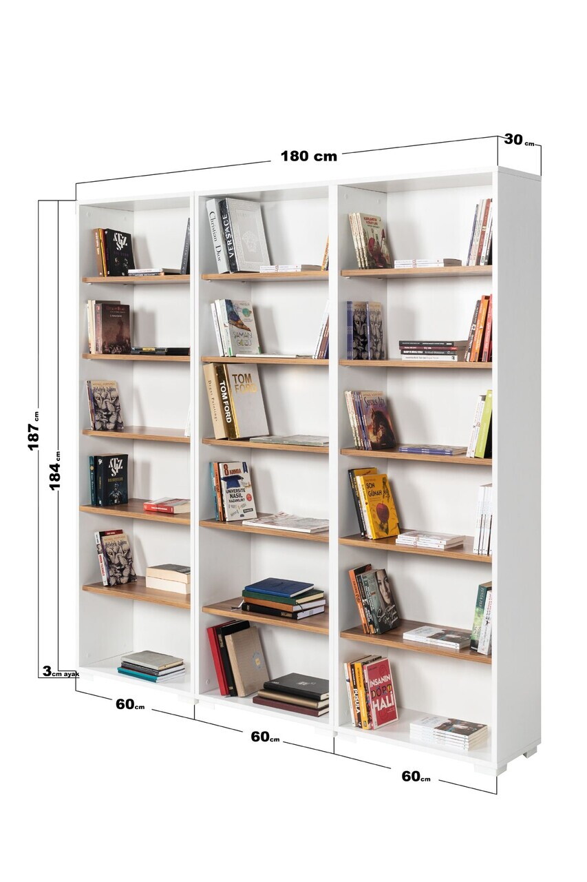 Corp biblioteca, Hanah Home, Evm 8321, 180x187x30 cm, PAL, Alb/Maro — imaginea 4