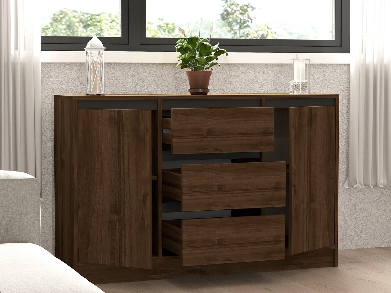 Consola, Puqa Design, Onat, 140x90x40 cm, PAL, Nuc / Antracit - 1 | YEO