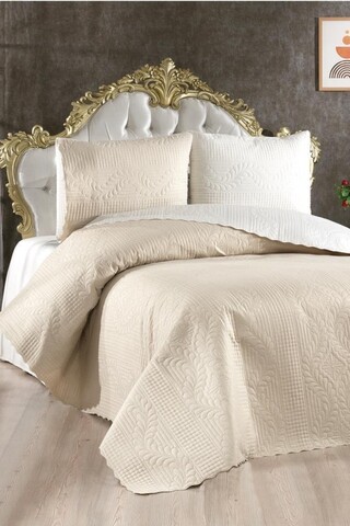 Set cuvertura de pat dubla 3 piese, Sanem - Cream, Beige, Lumea zestrei, Bumbac