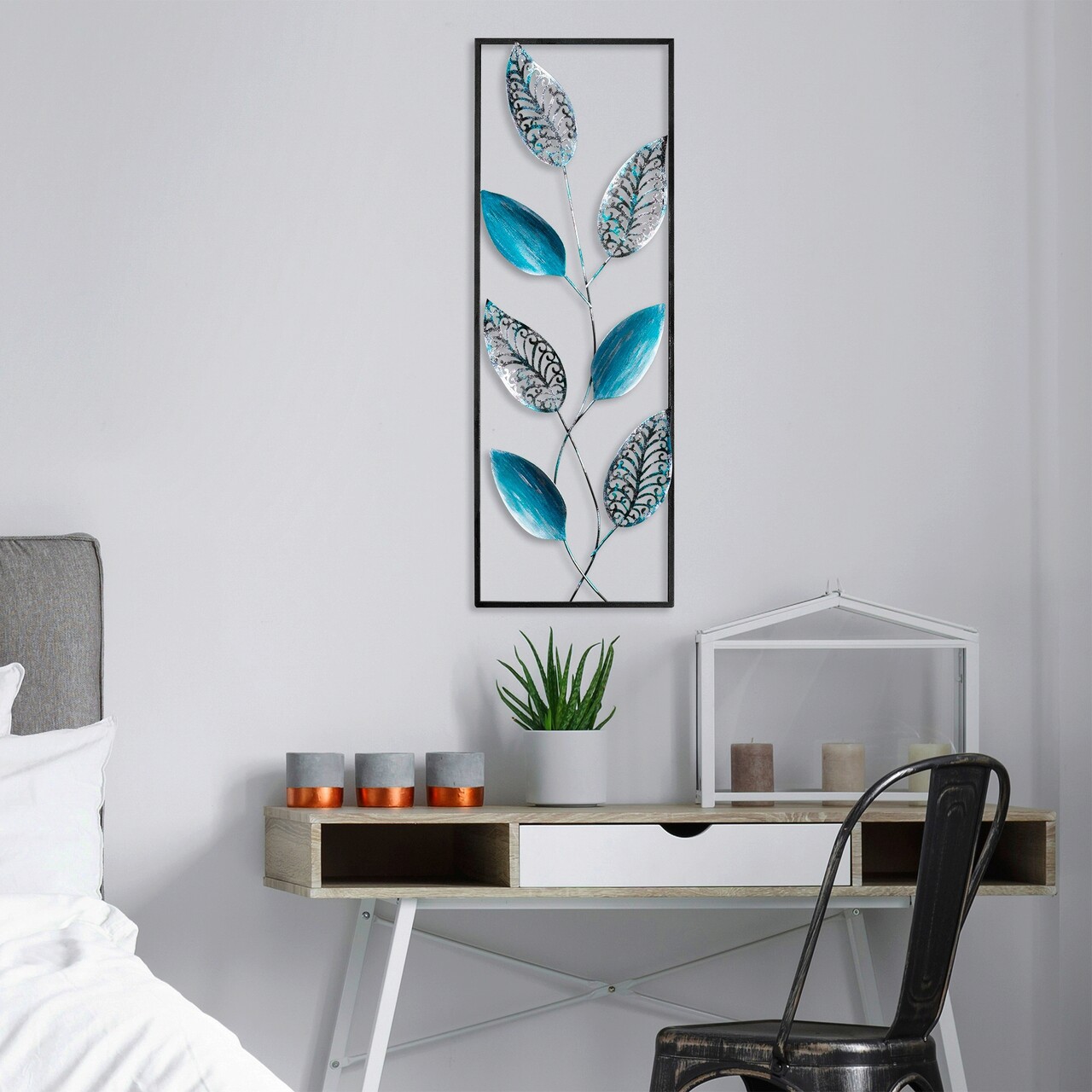 Decoratiune de perete, Leaf 2, Metal, Dimensiune: 32 x 90 cm, Multicolor - 2 | YEO