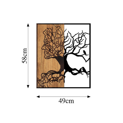 Decoratiune de perete, Tree Man, 50% lemn/50% metal, Dimensiune: 49 x 3 x 58 cm, Nuc negru
