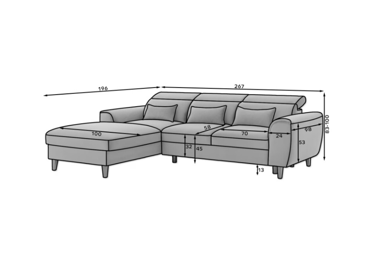 Coltar extensibil stanga 4 locuri ELTAP, Foble, 267x196x100 cm, lemn/poliester, roz