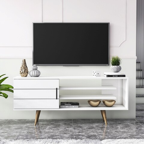 Comoda tv, minima, termini, 150x63.2x37 cm, alb
