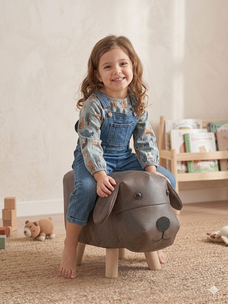 Scaun pentru copii, Hanah Home, Dog, 45x28x22 cm, PIELE FALSĂ, Maro